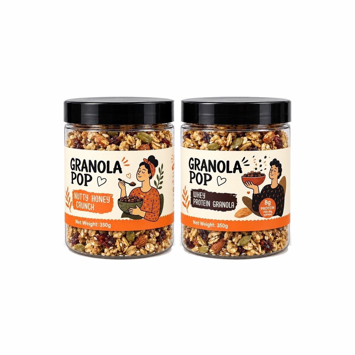 Granola Big Pair: two 350 g Date Pop granola jars