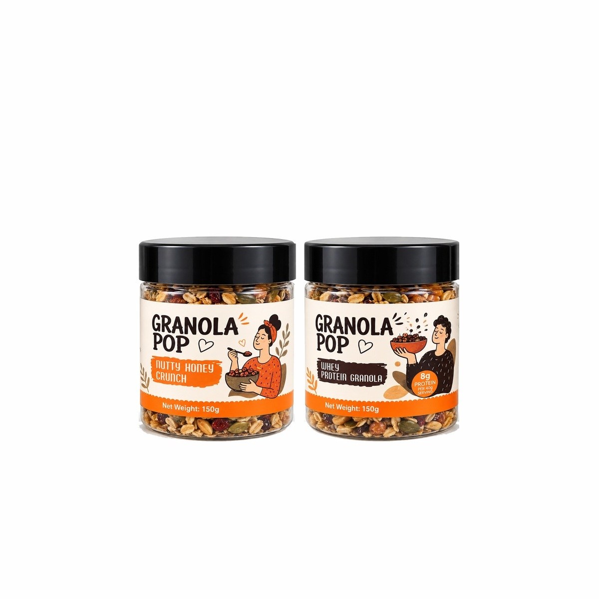 Granola Taster: two 150 g Date Pop granola jars