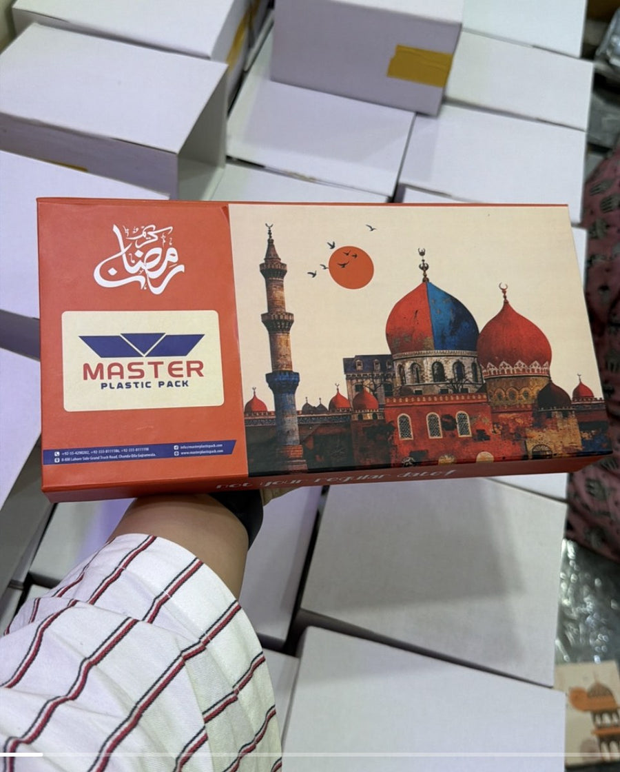 Premium mosque box with a corporate logo sticker