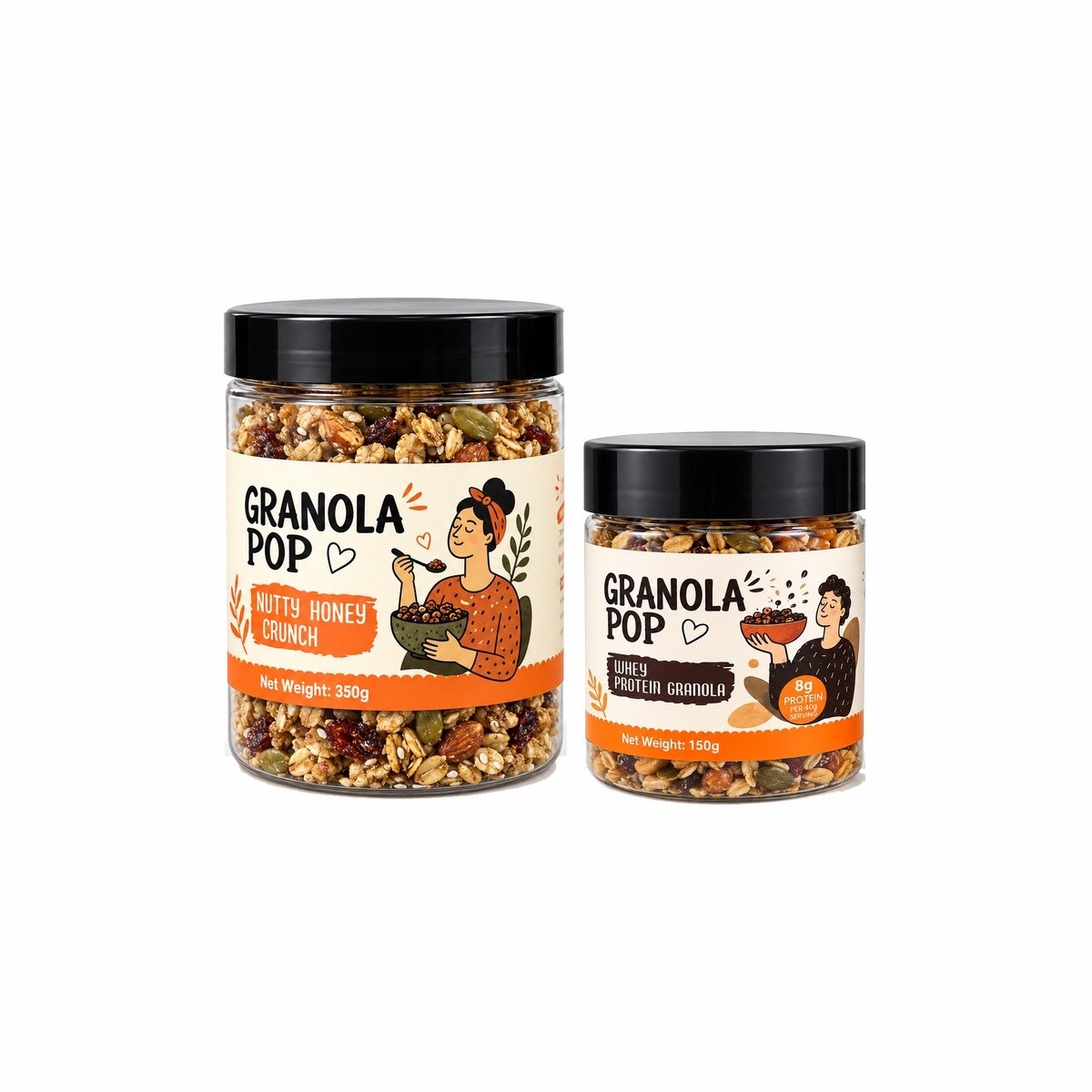 Granola Duo: Nutty Honey Crunch 350 g and Whey Protein 150 g jars