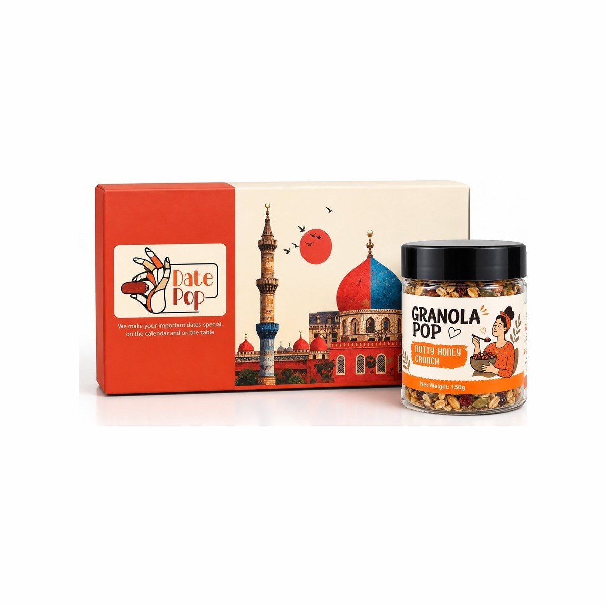 Premium Box of 20 dates with Nutty Honey Crunch granola bundle