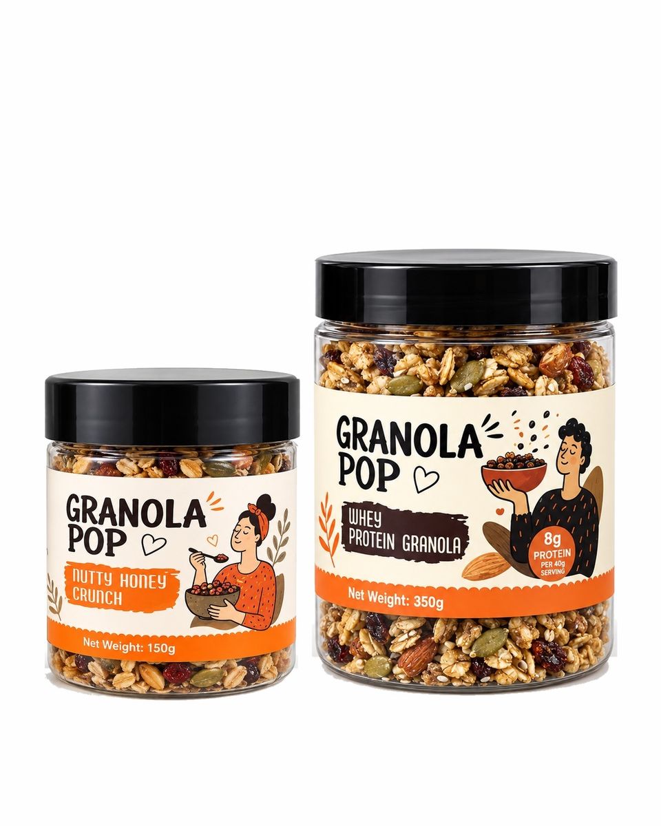Granola Pop being poured over a bowl of yogurt and berries