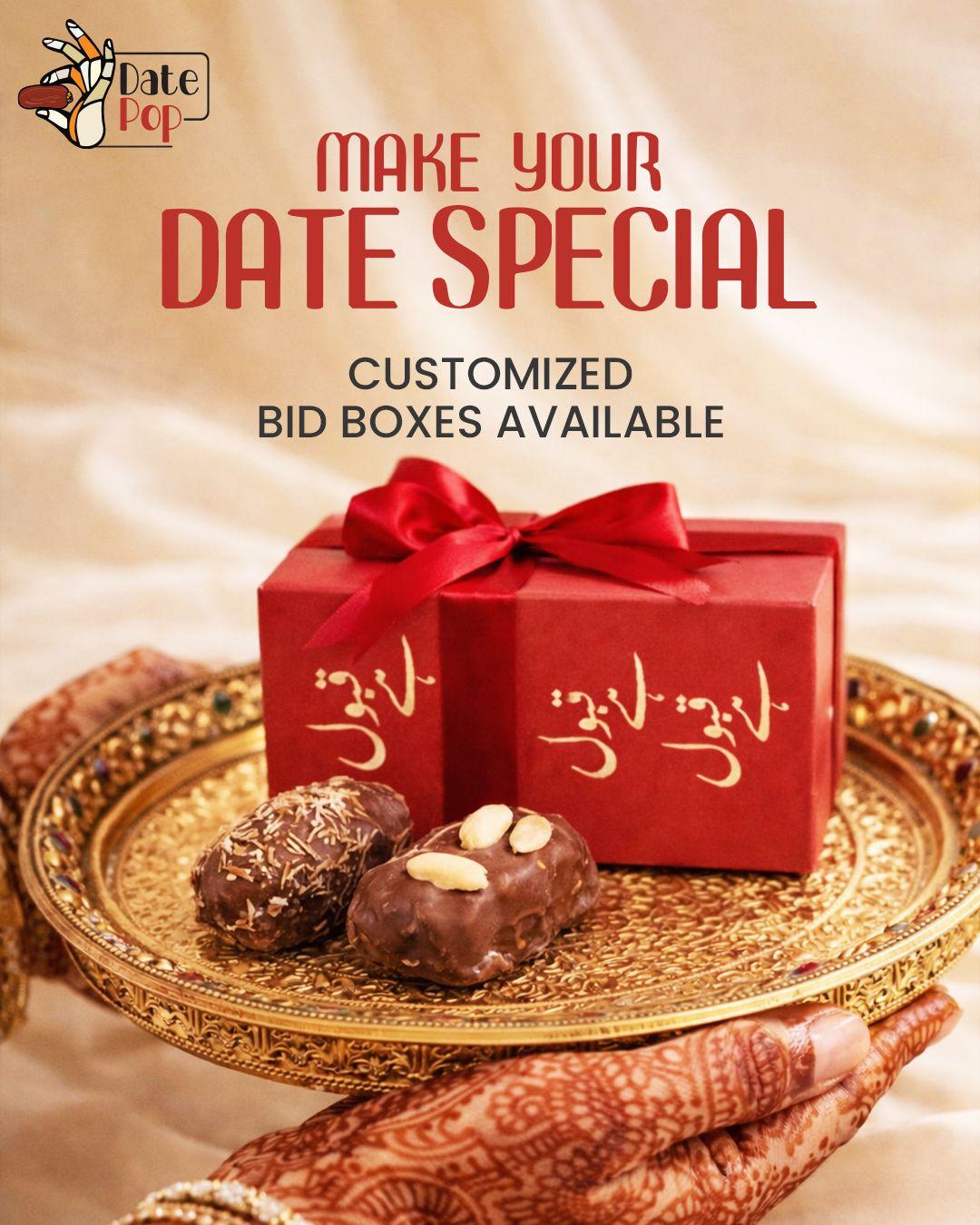 Customised Date Pop bid boxes for weddings